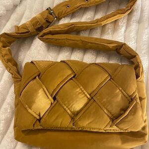Street Level Quilted Nylon Crossbody Bag Mustard Gold Adjustable Strap